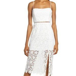Side Slit Lace Midi Dress In White
